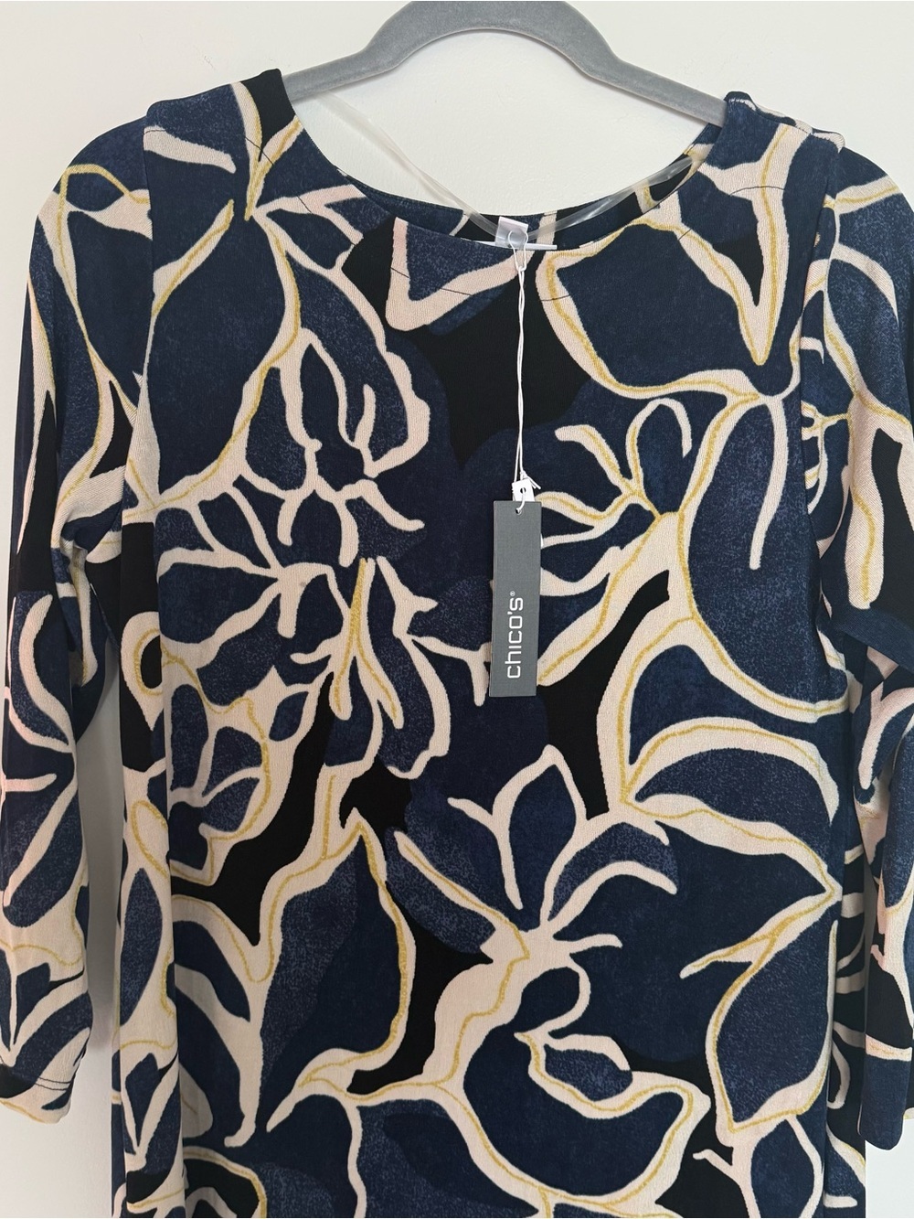 Chico's Navy and Cream Floral Travelers Maxi Dress - Picture 3 of 8